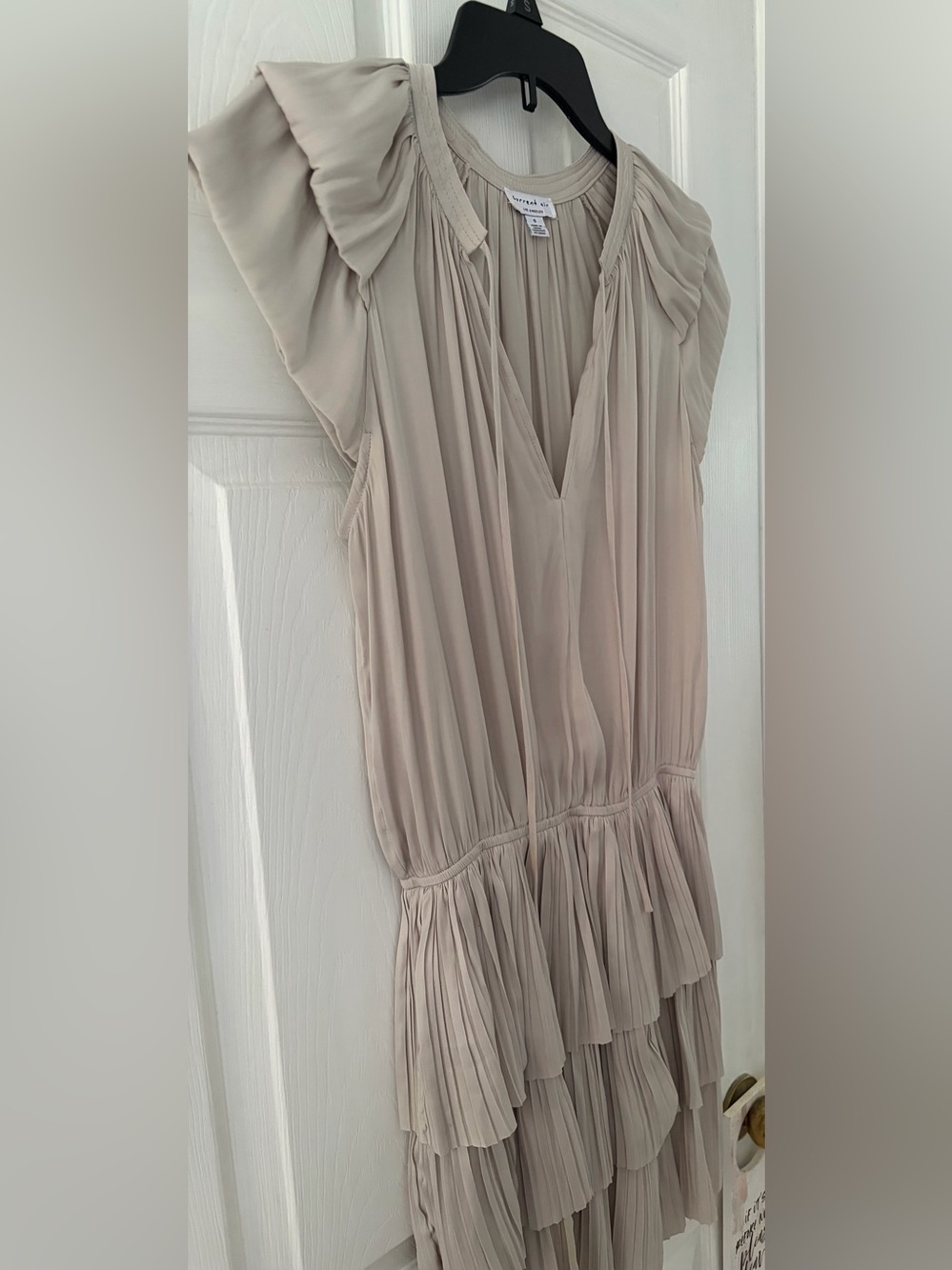 Current Air Beige Tiered Pleated V-Neck Tunic Dress - Picture 3 of 4